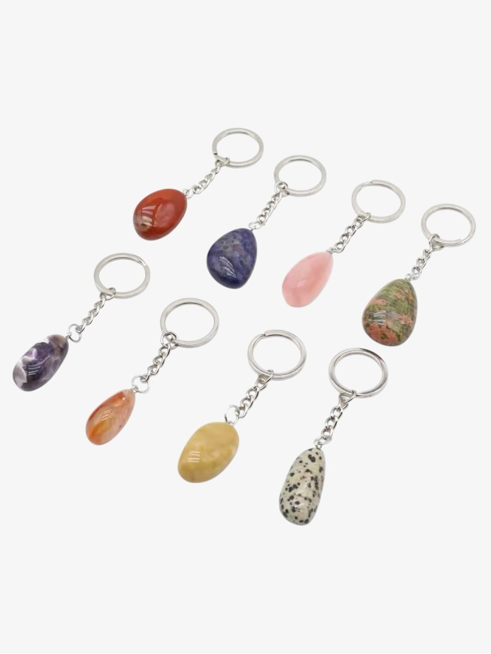 Natural Crystal Stone Keychain Bag Charm | Rose Quartz Amethyst Tiger Eye Jasper